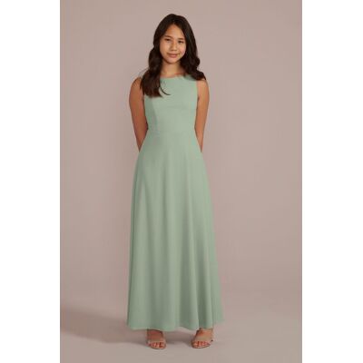 Celebrate DB Studio Chiffon Junior Bridesmaid Dress With Tie Back in Dusty Sage Size: 18 David's Bridal Celebrate DB Studio Chiffon Junior Bridesmaid Dress With Tie Back in Dusty Sage Size: 18 David's Bridal