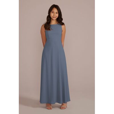Celebrate DB Studio Chiffon Junior Bridesmaid Dress With Tie Back in Steel Blue Size: 18 David's Bridal Celebrate DB Studio Chiffon Junior Bridesmaid Dress With Tie Back in Steel Blue Size: 18 David's Bridal