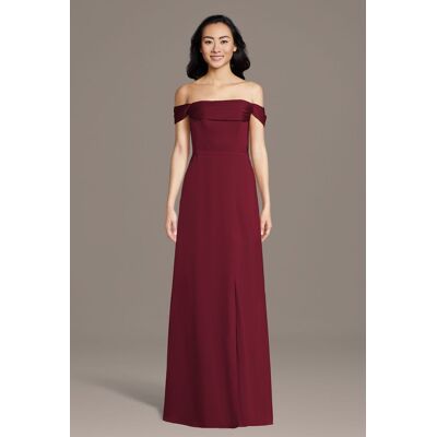 Celebrate DB Studio Matte Satin Off-The-Shoulder Cowl Neck Sheath Dress in Cranberry Size: 4X David's Bridal Celebrate DB Studio Matte Satin Off-The-Shoulder Cowl Neck Sheath Dress in Cranberry Size: 4X David's Bridal