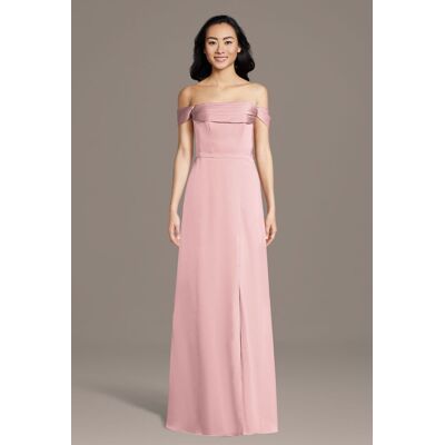 Celebrate DB Studio Matte Satin Off-The-Shoulder Cowl Neck Sheath Dress in Pastel Pink Size: 2X David's Bridal Celebrate DB Studio Matte Satin Off-The-Shoulder Cowl Neck Sheath Dress in Pastel Pink Size: 2X David's Bridal