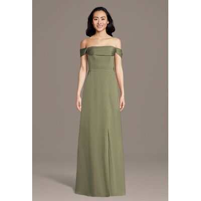 Celebrate DB Studio Matte Satin Off-The-Shoulder Cowl Neck Sheath Dress in Eucalyptus Size: 4X David's Bridal Celebrate DB Studio Matte Satin Off-The-Shoulder Cowl Neck Sheath Dress in Eucalyptus Size: 4X David's Bridal