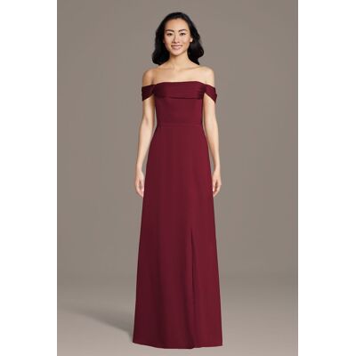 Celebrate DB Studio Matte Satin Off-The-Shoulder Cowl Neck Sheath Dress in Cranberry Size: 4X David's Bridal Celebrate DB Studio Matte Satin Off-The-Shoulder Cowl Neck Sheath Dress in Cranberry Size: 4X David's Bridal