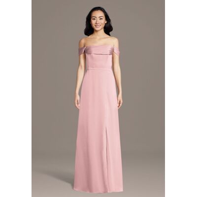 Celebrate DB Studio Matte Satin Off-The-Shoulder Cowl Neck Sheath Dress in Pastel Pink Size: Large David's Bridal Celebrate DB Studio Matte Satin Off-The-Shoulder Cowl Neck Sheath Dress in Pastel Pink Size: Large David's Bridal