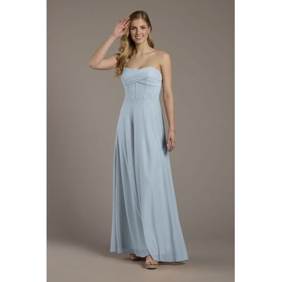 Celebrate DB Studio Mesh Twist Bodice Corset A-Line Dress in Dusty Blue Size: 26 David's Bridal Celebrate DB Studio Mesh Twist Bodice Corset A-Line Dress in Dusty Blue Size: 26 David's Bridal