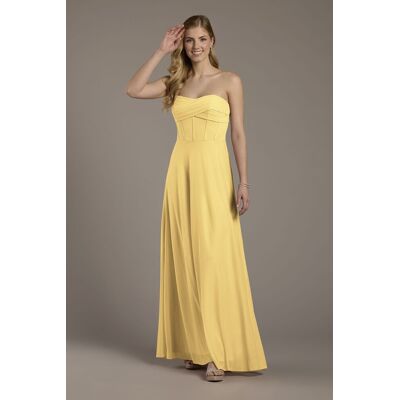 Celebrate DB Studio Mesh Twist Bodice Corset A-Line Dress in Pale Yellow Size: 28 David's Bridal Celebrate DB Studio Mesh Twist Bodice Corset A-Line Dress in Pale Yellow Size: 28 David's Bridal