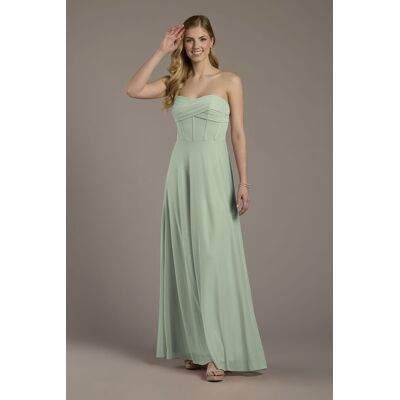 Celebrate DB Studio Mesh Twist Bodice Corset A-Line Dress in Dusty Sage Size: 0 David's Bridal Celebrate DB Studio Mesh Twist Bodice Corset A-Line Dress in Dusty Sage Size: 0 David's Bridal