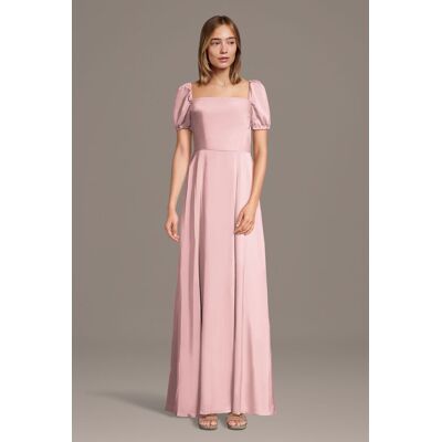 Celebrate DB Studio Matte Satin Square Neck Billow Sleeve A-Line Dress in Pastel Pink Size: Large David's Bridal Celebrate DB Studio Matte Satin Square Neck Billow Sleeve A-Line Dress in Pastel Pink Size: Large David's Bridal