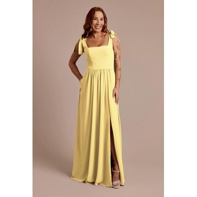 Celebrate DB Studio Chiffon Tie Strap Tank A-Line Dress in Pale Yellow Size: 26 David's Bridal Celebrate DB Studio Chiffon Tie Strap Tank A-Line Dress in Pale Yellow Size: 26 David's Bridal