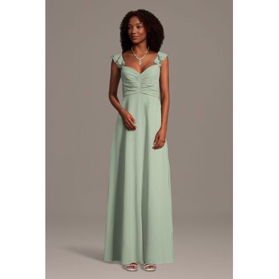 Celebrate DB Studio Chiffon Ruffle Sleeve Ruched A-Line Dress in Dusty Sage Size: 2X David's Bridal Celebrate DB Studio Chiffon Ruffle Sleeve Ruched A-Line Dress in Dusty Sage Size: 2X David's Bridal