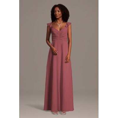 Celebrate DB Studio Chiffon Ruffle Sleeve Ruched A-Line Dress in Chianti Size: Large David's Bridal Celebrate DB Studio Chiffon Ruffle Sleeve Ruched A-Line Dress in Chianti Size: Large David's Bridal