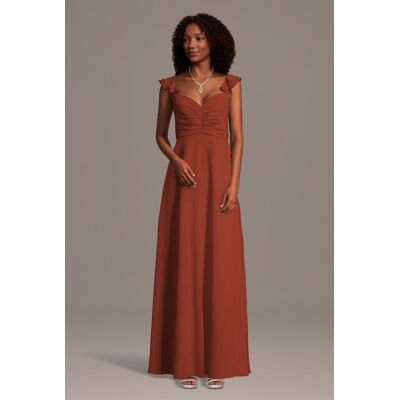Celebrate DB Studio Chiffon Ruffle Sleeve Ruched A-Line Dress in Cinnamon Size: Medium David's Bridal Celebrate DB Studio Chiffon Ruffle Sleeve Ruched A-Line Dress in Cinnamon Size: Medium David's Bridal