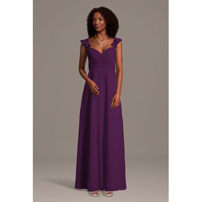 Celebrate DB Studio Chiffon Ruffle Sleeve Ruched A-Line Dress in Plum Size: Medium David's Bridal Celebrate DB Studio Chiffon Ruffle Sleeve Ruched A-Line Dress in Plum Size: Medium David's Bridal