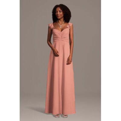 Celebrate DB Studio Chiffon Ruffle Sleeve Ruched A-Line Dress in Desert Coral Size: 4X David's Bridal Celebrate DB Studio Chiffon Ruffle Sleeve Ruched A-Line Dress in Desert Coral Size: 4X David's Bridal