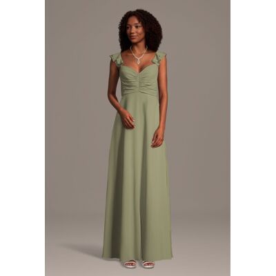 Celebrate DB Studio Chiffon Ruffle Sleeve Ruched A-Line Dress in Eucalyptus Size: 4X David's Bridal Celebrate DB Studio Chiffon Ruffle Sleeve Ruched A-Line Dress in Eucalyptus Size: 4X David's Bridal