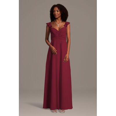 Celebrate DB Studio Chiffon Ruffle Sleeve Ruched A-Line Dress in Cranberry Size: 4X David's Bridal Celebrate DB Studio Chiffon Ruffle Sleeve Ruched A-Line Dress in Cranberry Size: 4X David's Bridal