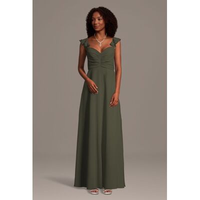 Celebrate DB Studio Chiffon Ruffle Sleeve Ruched A-Line Dress in Evergreen Size: Medium David's Bridal Celebrate DB Studio Chiffon Ruffle Sleeve Ruched A-Line Dress in Evergreen Size: Medium David's Bridal