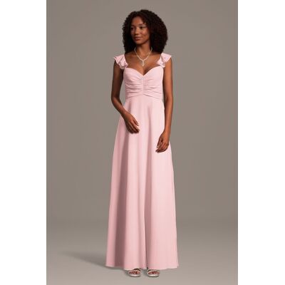 Celebrate DB Studio Chiffon Ruffle Sleeve Ruched A-Line Dress in Pastel Pink Size: 4X David's Bridal Celebrate DB Studio Chiffon Ruffle Sleeve Ruched A-Line Dress in Pastel Pink Size: 4X David's Bridal
