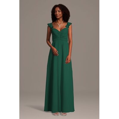 Celebrate DB Studio Chiffon Ruffle Sleeve Ruched A-Line Dress in Juniper Size: Medium David's Bridal Celebrate DB Studio Chiffon Ruffle Sleeve Ruched A-Line Dress in Juniper Size: Medium David's Bridal