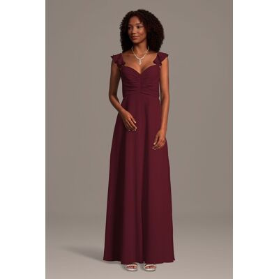 Celebrate DB Studio Chiffon Ruffle Sleeve Ruched A-Line Dress in Wine Size: Small David's Bridal Celebrate DB Studio Chiffon Ruffle Sleeve Ruched A-Line Dress in Wine Size: Small David's Bridal