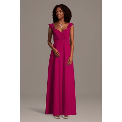 Celebrate DB Studio Chiffon Ruffle Sleeve Ruched A-Line Dress in Berry Size: Small David's Bridal Celebrate DB Studio Chiffon Ruffle Sleeve Ruched A-Line Dress in Berry Size: Small David's Bridal