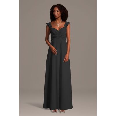 Celebrate DB Studio Chiffon Ruffle Sleeve Ruched A-Line Dress in Black Size: 4X David's Bridal Celebrate DB Studio Chiffon Ruffle Sleeve Ruched A-Line Dress in Black Size: 4X David's Bridal