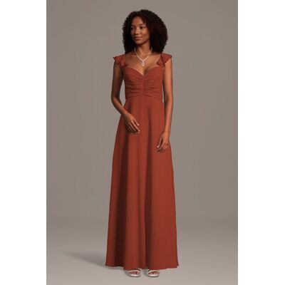 Celebrate DB Studio Chiffon Ruffle Sleeve Ruched A-Line Dress in Cinnamon Size: Medium David's Bridal Celebrate DB Studio Chiffon Ruffle Sleeve Ruched A-Line Dress in Cinnamon Size: Medium David's Bridal