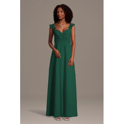 Celebrate DB Studio Chiffon Ruffle Sleeve Ruched A-Line Dress in Juniper Size: Medium David's Bridal Celebrate DB Studio Chiffon Ruffle Sleeve Ruched A-Line Dress in Juniper Size: Medium David's Bridal