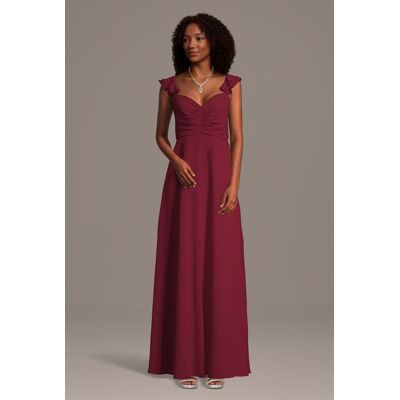 Celebrate DB Studio Chiffon Ruffle Sleeve Ruched A-Line Dress in Cranberry Size: 4X David's Bridal Celebrate DB Studio Chiffon Ruffle Sleeve Ruched A-Line Dress in Cranberry Size: 4X David's Bridal