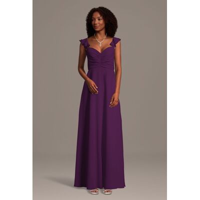Celebrate DB Studio Chiffon Ruffle Sleeve Ruched A-Line Dress in Plum Size: Medium David's Bridal Celebrate DB Studio Chiffon Ruffle Sleeve Ruched A-Line Dress in Plum Size: Medium David's Bridal