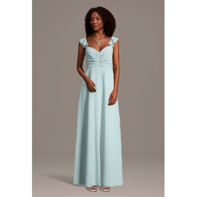 Celebrate DB Studio Chiffon Ruffle Sleeve Ruched A-Line Dress in Sky Blue Size: Large David's Bridal Celebrate DB Studio Chiffon Ruffle Sleeve Ruched A-Line Dress in Sky Blue Size: Large David's Bridal
