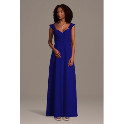 Celebrate DB Studio Chiffon Ruffle Sleeve Ruched A-Line Dress in Royal Blue Size: 4X David's Bridal Celebrate DB Studio Chiffon Ruffle Sleeve Ruched A-Line Dress in Royal Blue Size: 4X David's Bridal