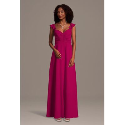 Celebrate DB Studio Chiffon Ruffle Sleeve Ruched A-Line Dress in Berry Size: Small David's Bridal Celebrate DB Studio Chiffon Ruffle Sleeve Ruched A-Line Dress in Berry Size: Small David's Bridal