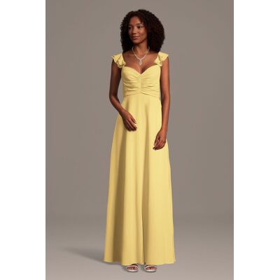 Celebrate DB Studio Chiffon Ruffle Sleeve Ruched A-Line Dress in Pale Yellow Size: Small David's Bridal Celebrate DB Studio Chiffon Ruffle Sleeve Ruched A-Line Dress in Pale Yellow Size: Small David's Bridal