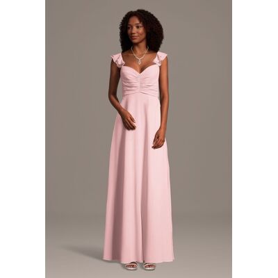 Celebrate DB Studio Chiffon Ruffle Sleeve Ruched A-Line Dress in Pastel Pink Size: 4X David's Bridal Celebrate DB Studio Chiffon Ruffle Sleeve Ruched A-Line Dress in Pastel Pink Size: 4X David's Bridal