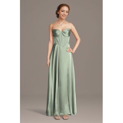 Galina Signature Charmeuse Corset Bodice A-Line Dress in Dusty sage Size: 1X David's Bridal Galina Signature Charmeuse Corset Bodice A-Line Dress in Dusty sage Size: 1X David's Bridal