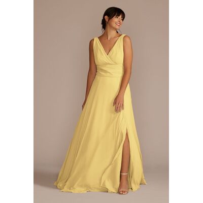Celebrate DB Studio Long Chiffon Surplice Tank Bridesmaid Dress in Pale Yellow Size: 26 David's Bridal Celebrate DB Studio Long Chiffon Surplice Tank Bridesmaid Dress in Pale Yellow Size: 26 David's Bridal