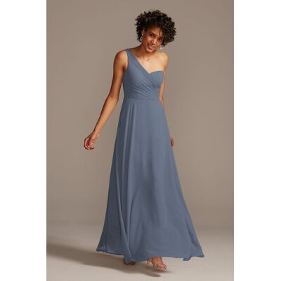 Celebrate DB Studio Full Skirt Dress With One Shoulder in Steel Blue Size: 30 David's Bridal Celebrate DB Studio Full Skirt Dress With One Shoulder in Steel Blue Size: 30 David's Bridal