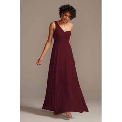 Celebrate DB Studio Full Skirt Dress With One Shoulder in Wine Size: 0 David's Bridal Celebrate DB Studio Full Skirt Dress With One Shoulder in Wine Size: 0 David's Bridal