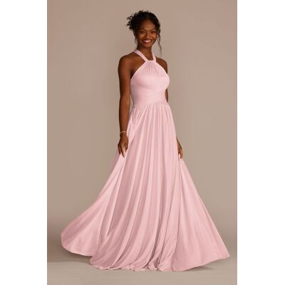 Celebrate DB Studio High-Neck Mesh Bridesmaid Dress With Full Skirt in Pastel Pink Size: 26 David's Bridal Celebrate DB Studio High-Neck Mesh Bridesmaid Dress With Full Skirt in Pastel Pink Size: 26 David's Bridal