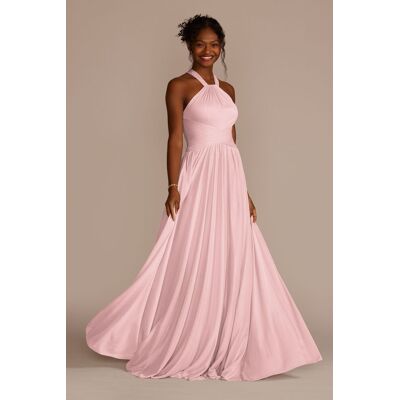 Celebrate DB Studio High-Neck Mesh Bridesmaid Dress With Full Skirt in Pastel Pink Size: 26 David's Bridal Celebrate DB Studio High-Neck Mesh Bridesmaid Dress With Full Skirt in Pastel Pink Size: 26 David's Bridal