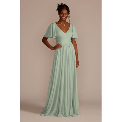 Celebrate DB Studio Flutter Sleeve Crisscross Mesh Bridesmaid Dress in Dusty Sage Size: 18 David's Bridal Celebrate DB Studio Flutter Sleeve Crisscross Mesh Bridesmaid Dress in Dusty Sage Size: 18 David's Bridal