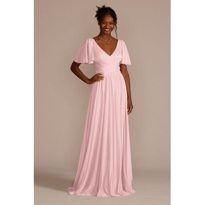 Celebrate DB Studio Flutter Sleeve Crisscross Mesh Bridesmaid Dress in Pastel Pink Size: 20 David's Bridal Celebrate DB Studio Flutter Sleeve Crisscross Mesh Bridesmaid Dress in Pastel Pink Size: 20 David's Bridal