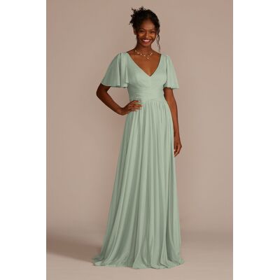 Celebrate DB Studio Flutter Sleeve Crisscross Mesh Bridesmaid Dress in Dusty Sage Size: 18 David's Bridal Celebrate DB Studio Flutter Sleeve Crisscross Mesh Bridesmaid Dress in Dusty Sage Size: 18 David's Bridal