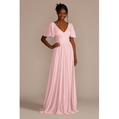 Celebrate DB Studio Flutter Sleeve Crisscross Mesh Bridesmaid Dress in Pastel Pink Size: 26 David's Bridal Celebrate DB Studio Flutter Sleeve Crisscross Mesh Bridesmaid Dress in Pastel Pink Size: 26 David's Bridal