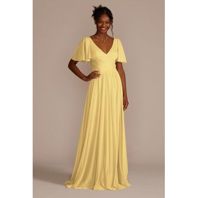 Celebrate DB Studio Flutter Sleeve Crisscross Mesh Bridesmaid Dress in Pale Yellow Size: 26 David's Bridal Celebrate DB Studio Flutter Sleeve Crisscross Mesh Bridesmaid Dress in Pale Yellow Size: 26 David's Bridal