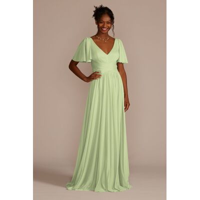 Celebrate DB Studio Flutter Sleeve Crisscross Mesh Bridesmaid Dress in Pistachio Size: 10 David's Bridal Celebrate DB Studio Flutter Sleeve Crisscross Mesh Bridesmaid Dress in Pistachio Size: 10 David's Bridal