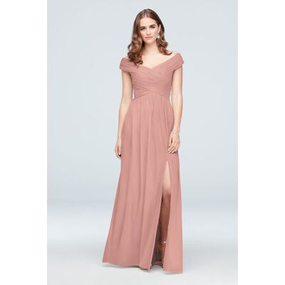 Celebrate DB Studio Crisscross Off-The-Shoulder Mesh Bridesmaid Dress in Ballet Size: 0 David's Bridal Celebrate DB Studio Crisscross Off-The-Shoulder Mesh Bridesmaid Dress in Ballet Size: 0 David's Bridal