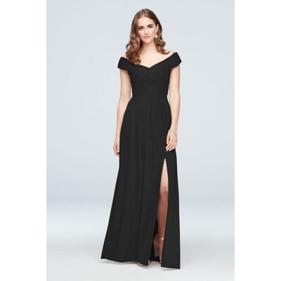 Celebrate DB Studio Crisscross Off-The-Shoulder Mesh Bridesmaid Dress in Black Size: 0 David's Bridal Celebrate DB Studio Crisscross Off-The-Shoulder Mesh Bridesmaid Dress in Black Size: 0 David's Bridal