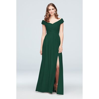 Celebrate DB Studio Crisscross Off-The-Shoulder Mesh Bridesmaid Dress in Juniper Size: 0 David's Bridal Celebrate DB Studio Crisscross Off-The-Shoulder Mesh Bridesmaid Dress in Juniper Size: 0 David's Bridal