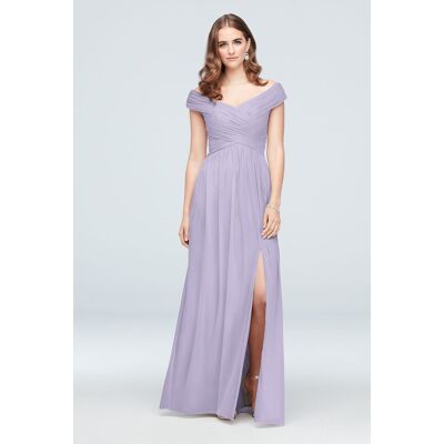 Celebrate DB Studio Crisscross Off-The-Shoulder Mesh Bridesmaid Dress in Iris Size: 26 David's Bridal Celebrate DB Studio Crisscross Off-The-Shoulder Mesh Bridesmaid Dress in Iris Size: 26 David's Bridal